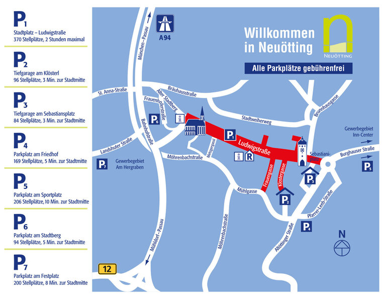 Karte zum Parken in Neuötting